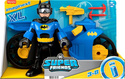Imaginext DC Super Friends Batman Toys, XL Batcycle with Projectile Launcher and XL Batman Figure, Each 10 Inches, HNM32