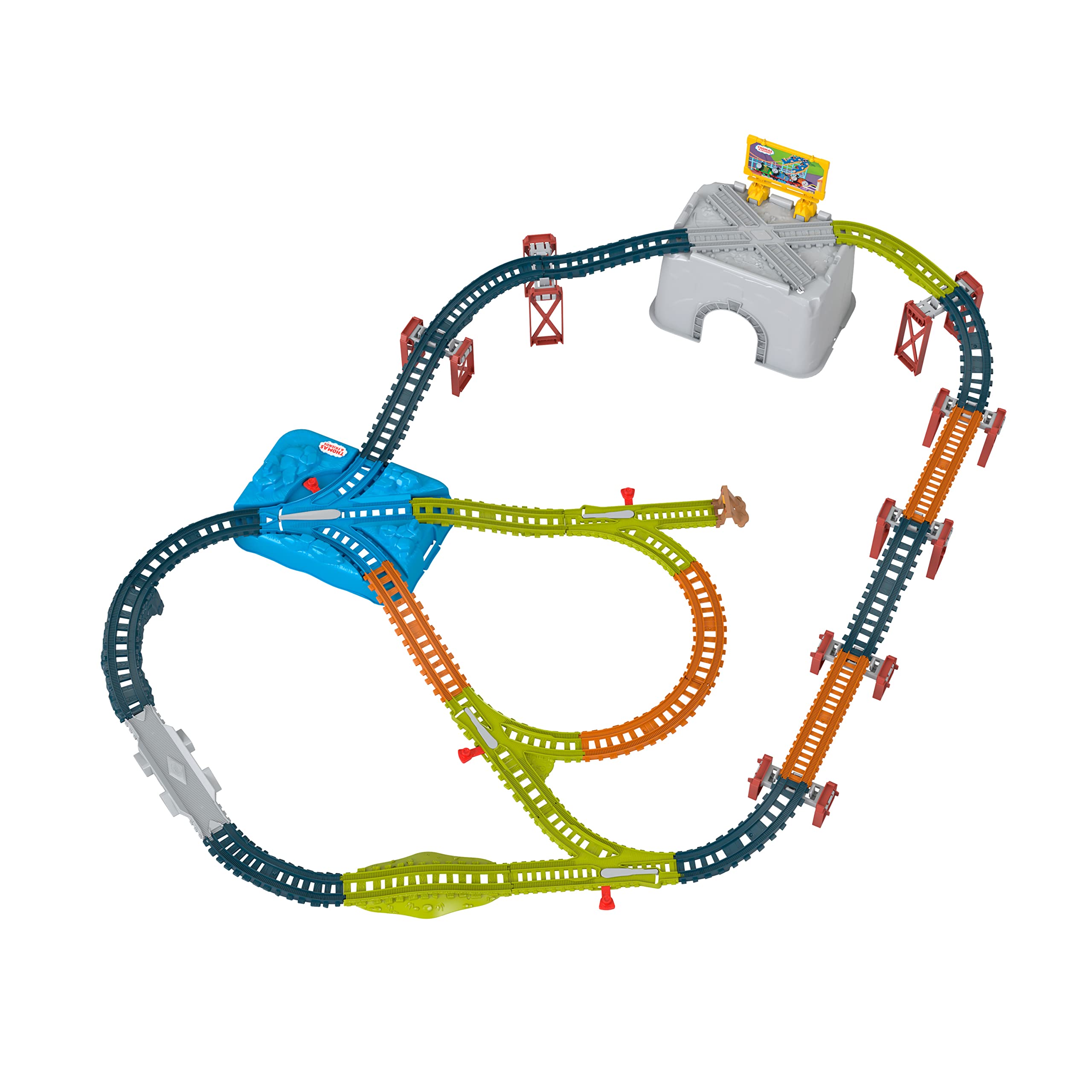 Thomas & Friends Cubo Conecta y construye la pista, Set de juego con pistas para tren de juguete, 34 piezas, juguete +3 años (HNP81