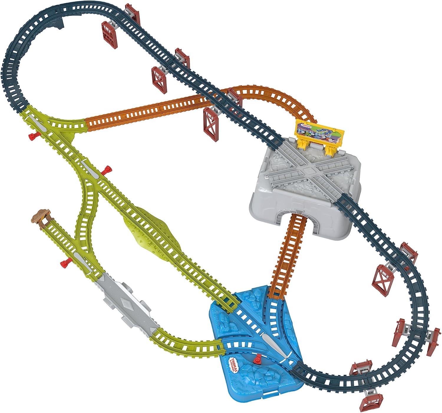 Thomas & Friends Cubo Conecta y construye la pista, Set de juego con pistas para tren de juguete, 34 piezas, juguete +3 años (HNP81