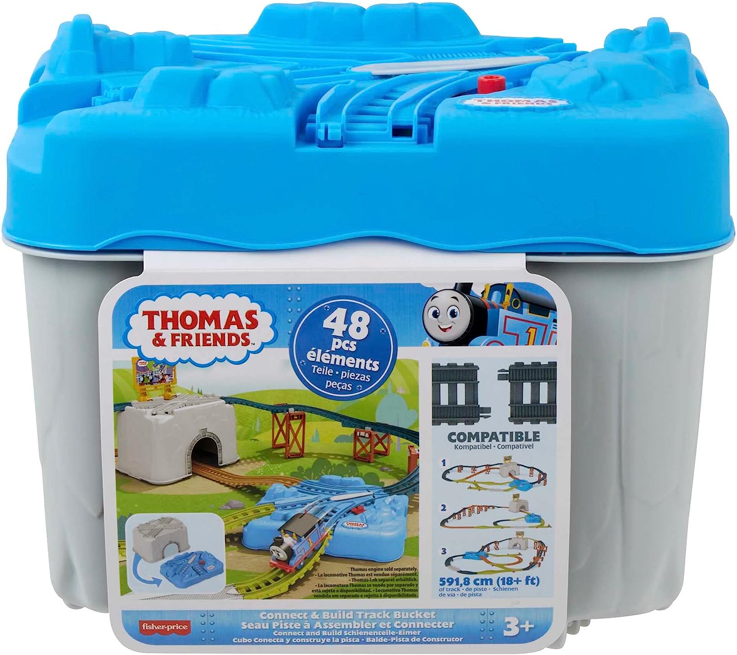 Thomas & Friends Cubo Conecta y construye la pista, Set de juego con pistas para tren de juguete, 34 piezas, juguete +3 años (HNP81