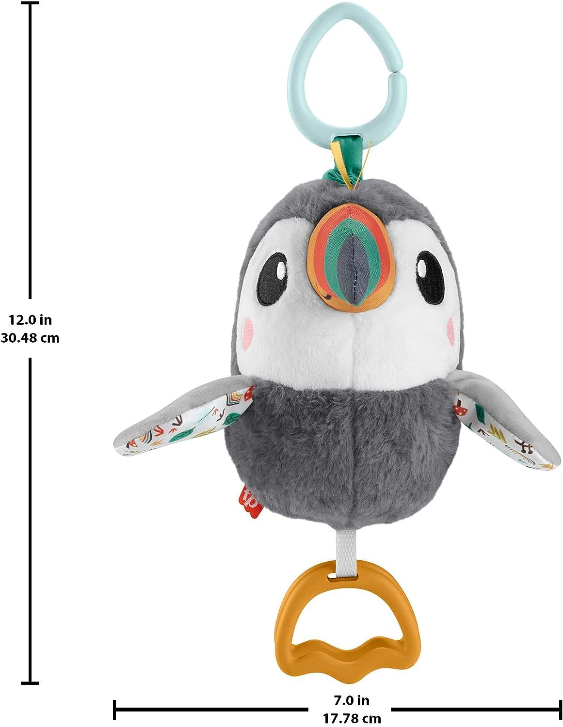 Fisher-Price Toucan À Agiter Partout Jouet en Peluche pour Poussettes, Jouet Sensoriel Qui Claque À Texture Froissée avec Battements D’Ailes, Jouet Enfant, Dès La Naissance, HNX66
