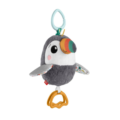 Fisher-Price Toucan À Agiter Partout Jouet en Peluche pour Poussettes, Jouet Sensoriel Qui Claque À Texture Froissée avec Battements D’Ailes, Jouet Enfant, Dès La Naissance, HNX66