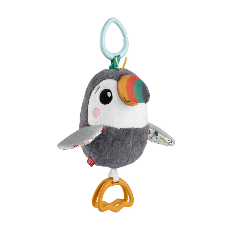 Fisher-Price Toucan À Agiter Partout Jouet en Peluche pour Poussettes, Jouet Sensoriel Qui Claque À Texture Froissée avec Battements D’Ailes, Jouet Enfant, Dès La Naissance, HNX66