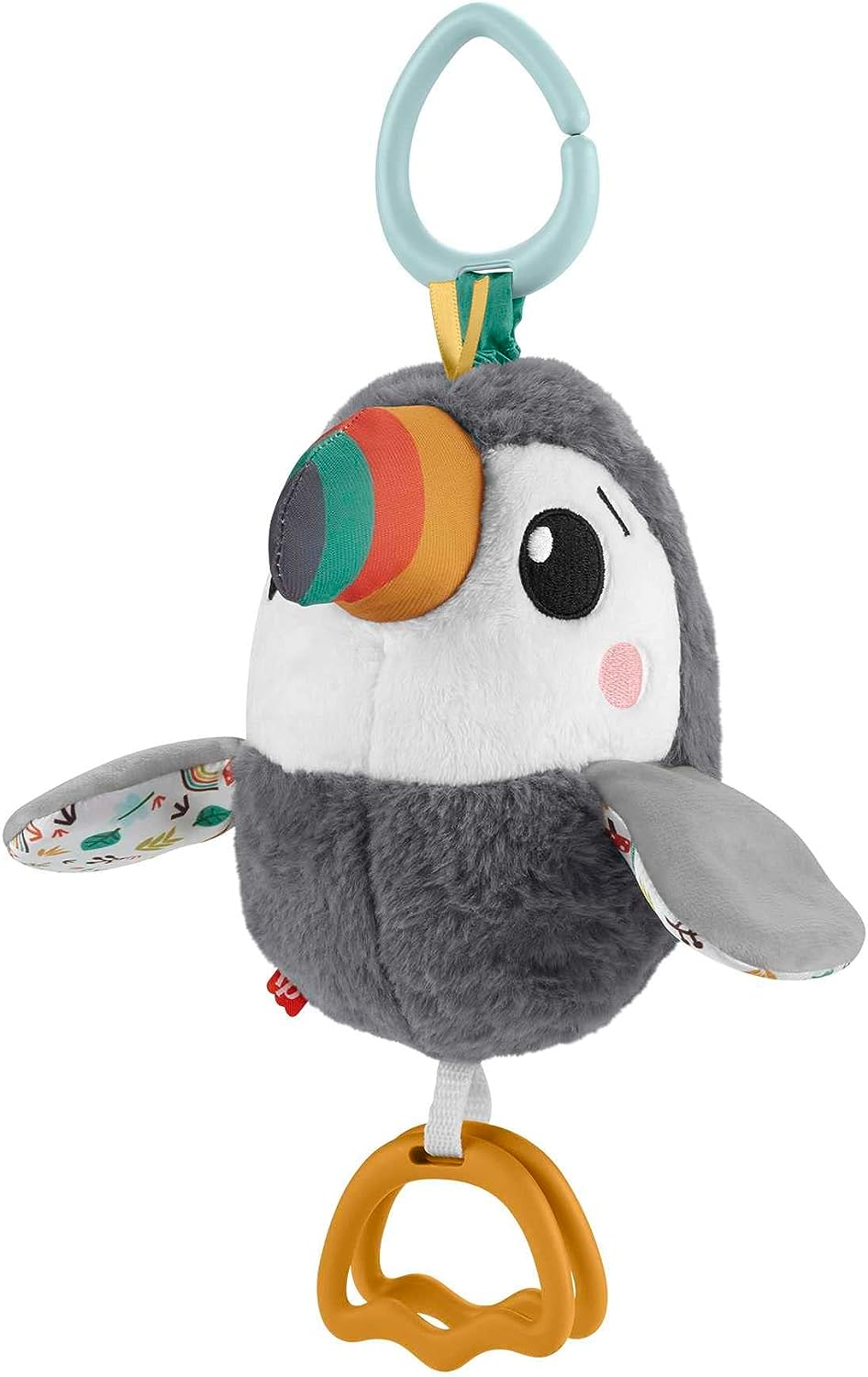 Fisher-Price Toucan À Agiter Partout Jouet en Peluche pour Poussettes, Jouet Sensoriel Qui Claque À Texture Froissée avec Battements D’Ailes, Jouet Enfant, Dès La Naissance, HNX66