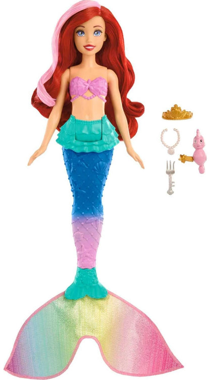 Mattel Disney Princess Juguetes, Muñeca de Ariel Sirena Nadadora con Cola y Pelo que cambia de color, juguete inspirado en la película de Disney, juguete +3 años, HPD43
