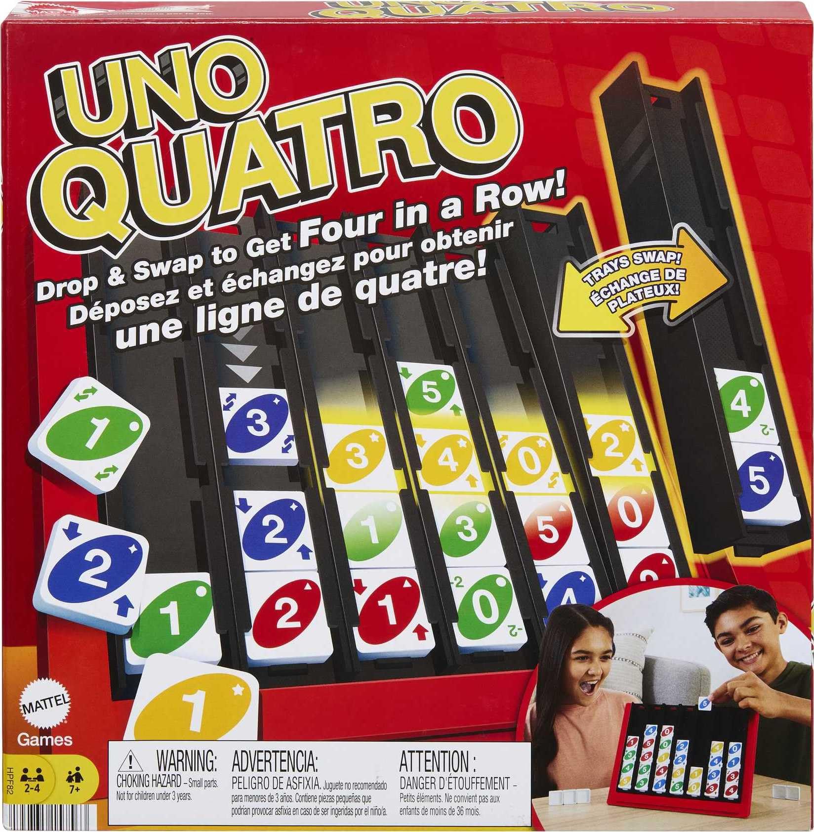 Mattel Games UNO Quatro Juego de Mesa Cuatro en Raya con fichas, +7 años (Mattel HPF82)