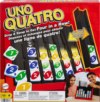 Mattel Games UNO Quatro Juego de Mesa Cuatro en Raya con fichas, +7 años (Mattel HPF82)