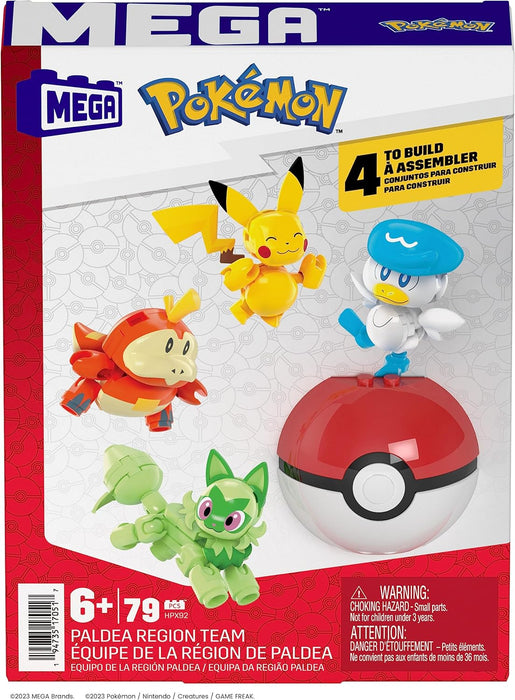 Mega Construx Pokémon Equipo región Paldea 4 Personajes 79 Bloques de construcción, Juguete +6 años (Mattel HPX92