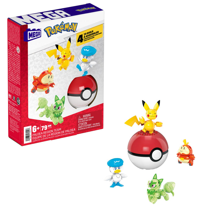 Mega Construx Pokémon Equipo región Paldea 4 Personajes 79 Bloques de construcción, Juguete +6 años (Mattel HPX92