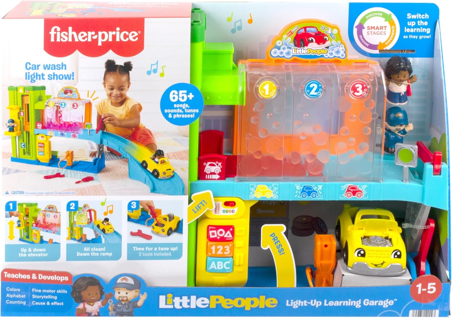 Fisher-Price Little People Toy Garage,Car garage with Toy Car,Toddler Toys with Smart Stages Content,Light-Up Learning Garage,UK English,Toy for 1 2 3 Year old, Gift for Boys & Girls,HRB33,Multicolor