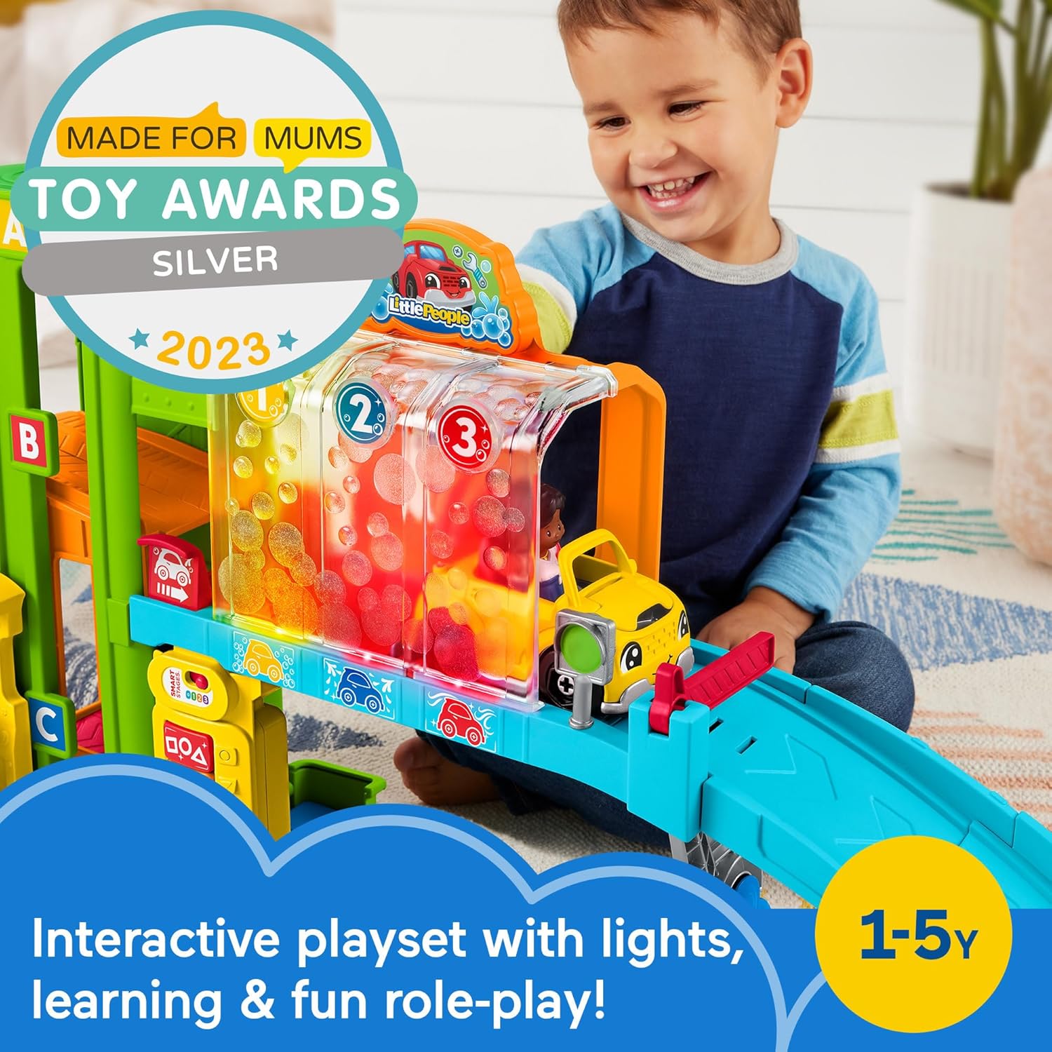 Fisher-Price Little People Toy Garage,Car garage with Toy Car,Toddler Toys with Smart Stages Content,Light-Up Learning Garage,UK English,Toy for 1 2 3 Year old, Gift for Boys & Girls,HRB33,Multicolor