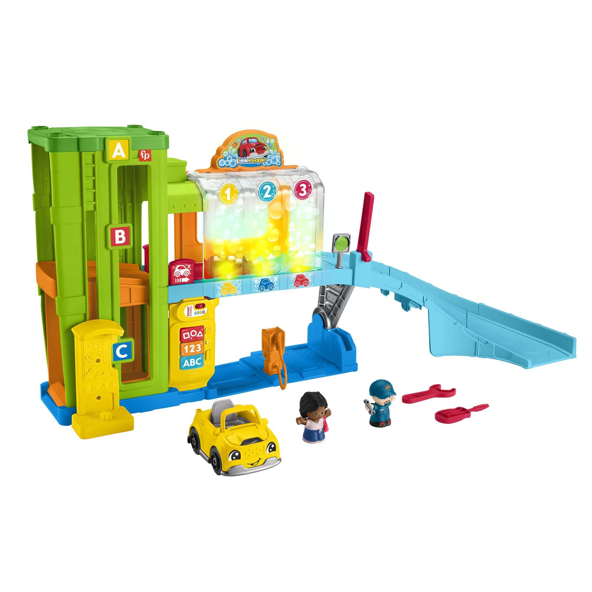 Fisher-Price Little People Toy Garage,Car garage with Toy Car,Toddler Toys with Smart Stages Content,Light-Up Learning Garage,UK English,Toy for 1 2 3 Year old, Gift for Boys & Girls,HRB33,Multicolor