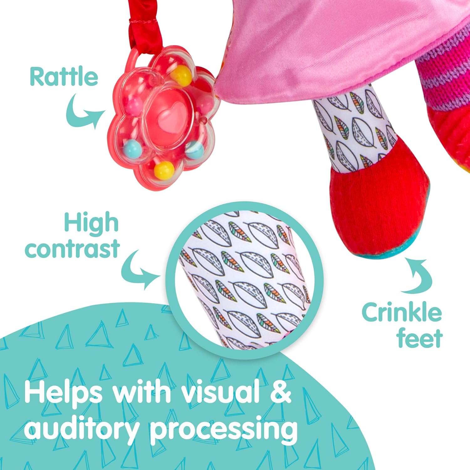 LAMAZE My Friend Olivia - Clip & Go Pram Baby Toys 0-6 Months - Sensory Toys for Babies' Development - Soft Cuddly Dolls for Girls - Expertly Designed Newborn Toys - Baby Essentials for Newborn & Up