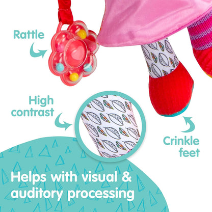 LAMAZE My Friend Olivia - Clip & Go Pram Baby Toys 0-6 Months - Sensory Toys for Babies' Development - Soft Cuddly Dolls for Girls - Expertly Designed Newborn Toys - Baby Essentials for Newborn & Up