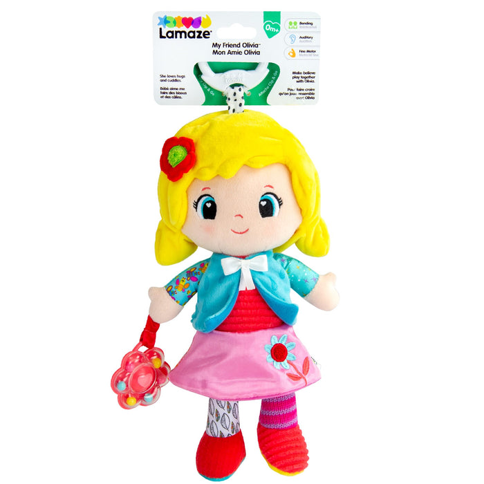 LAMAZE My Friend Olivia - Clip & Go Pram Baby Toys 0-6 Months - Sensory Toys for Babies' Development - Soft Cuddly Dolls for Girls - Expertly Designed Newborn Toys - Baby Essentials for Newborn & Up