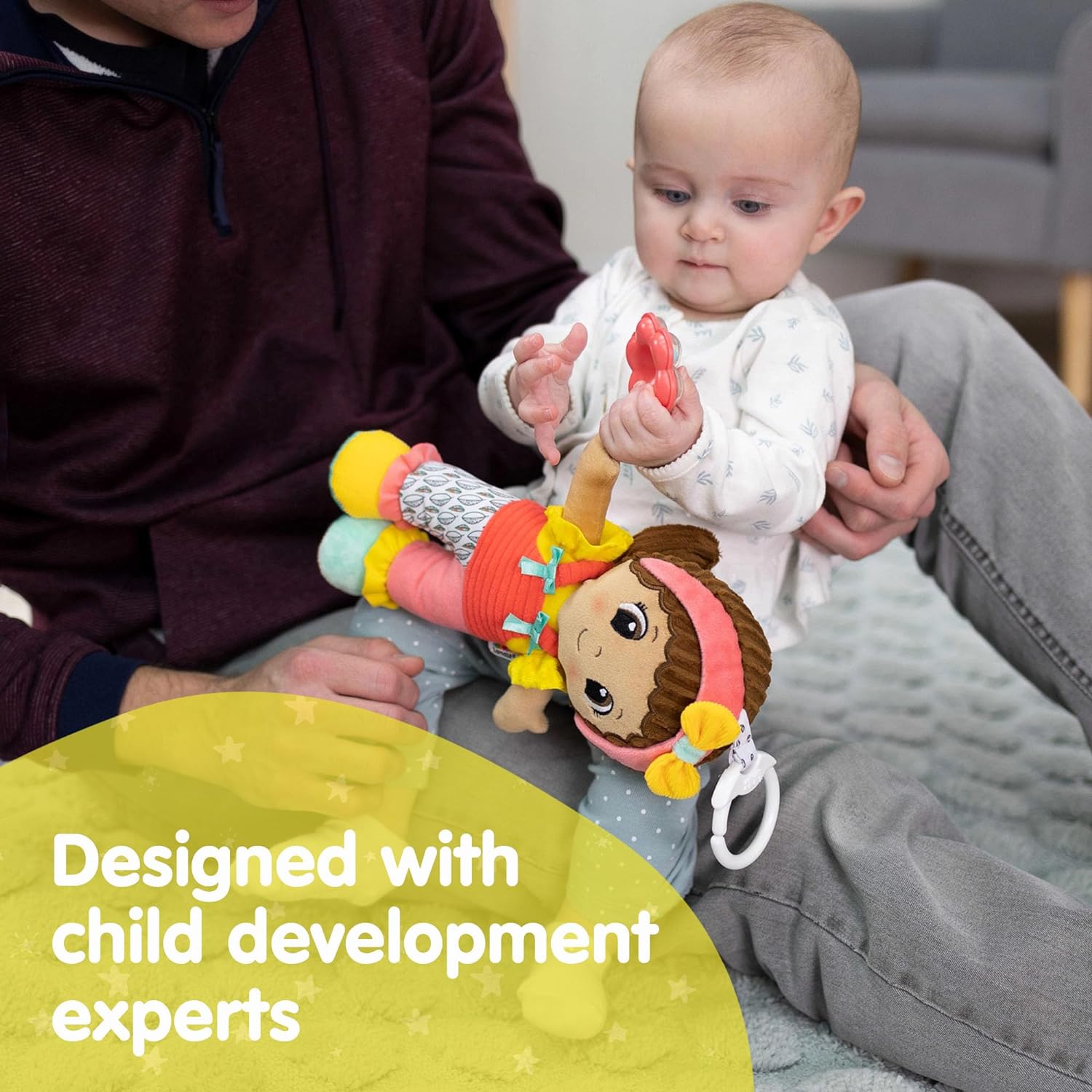 LAMAZE My Friend Jasmine, Clip on Pram and Pushchair Newborn Baby Toy, Sensory Toy for Babies, Boys and Girls from 0-6 Months