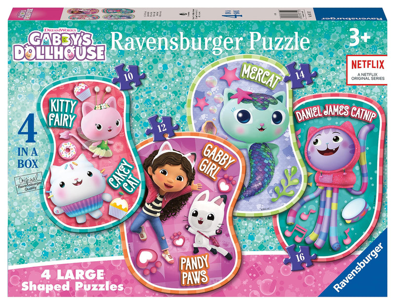 Ravensburger 3170 Gabby's Dollhouse 4 Large Shaped Jigsaw Puzzles for Kids Age 3 Years Up (10, 12, 14, 16 Pieces