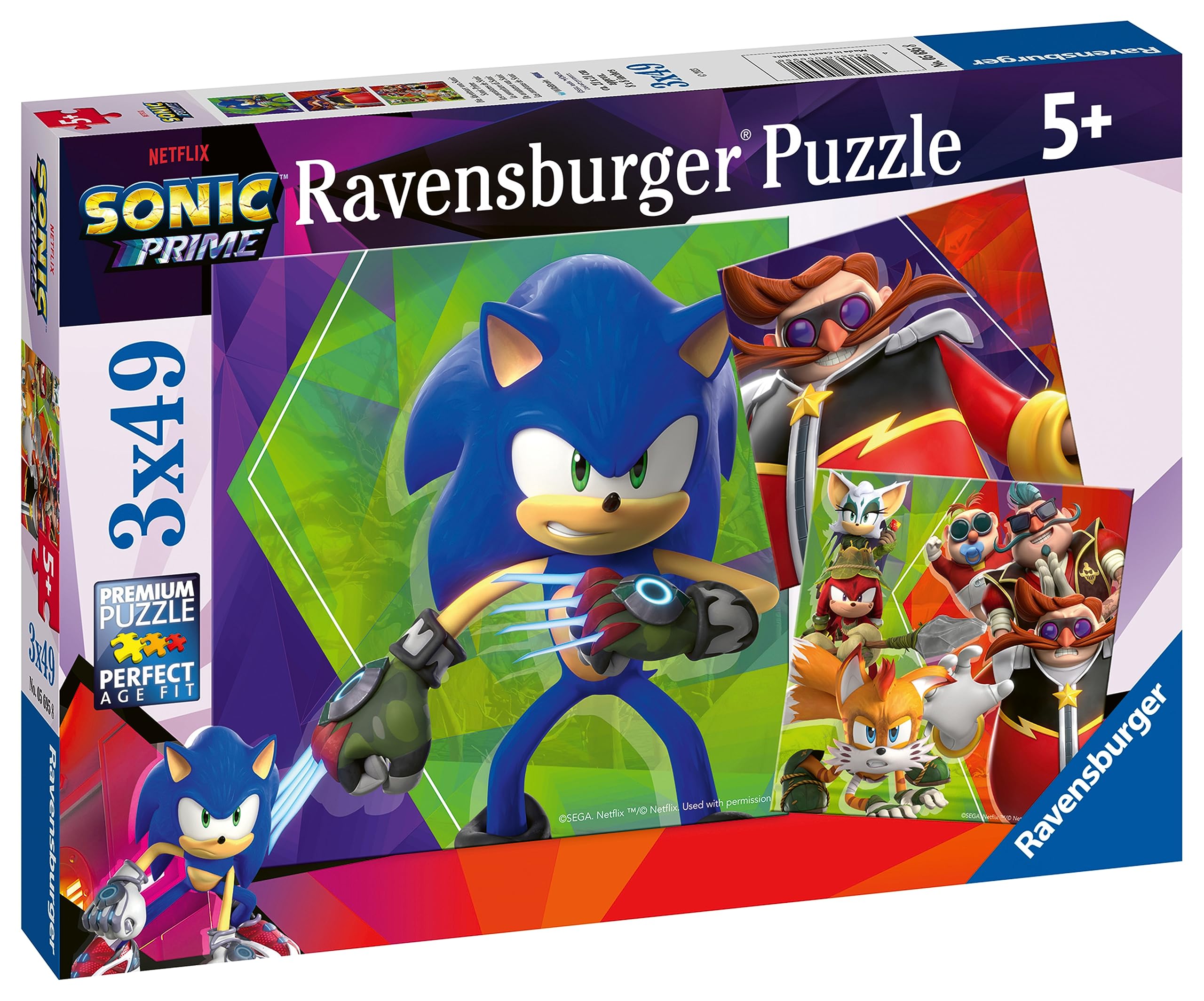 Ravensburger 5695 Sonic Prime 3X 49 Piece Jigsaw Puzzles for Kids Age 5 Years Up