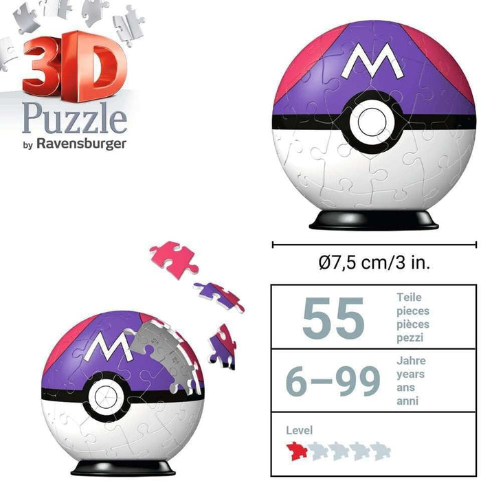 Ravensburger 3D Puzzle 11564 - Puzzle-Ball Pokémon Pokéballs - Meisterball -  Master Ball - 54 Teile - für Pokémon Fans ab 6 Jahren