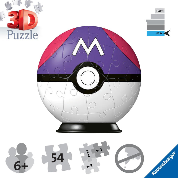 Ravensburger 3D Puzzle 11564 - Puzzle-Ball Pokémon Pokéballs - Meisterball -  Master Ball - 54 Teile - für Pokémon Fans ab 6 Jahren