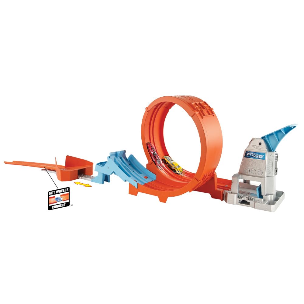 Hot Wheels Looping Stuntkampioen Baanset met dubbele looping, dubbele lanceerder, springschans en 1 Hot Wheels auto voor kinderen vanaf 4 jaar, GTV13