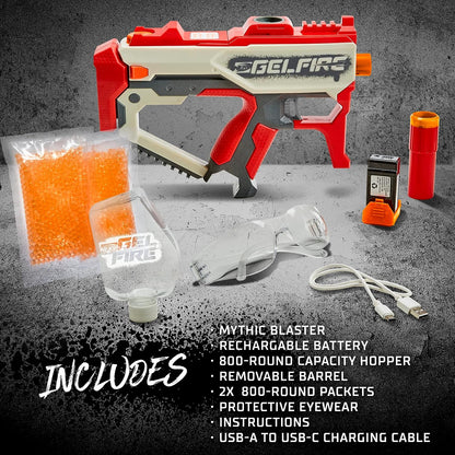 Nerf Pro Gelfire Mythic Blaster, 1,600 Gelfire Rounds, Hopper, Rechargeable Battery, Eyewear