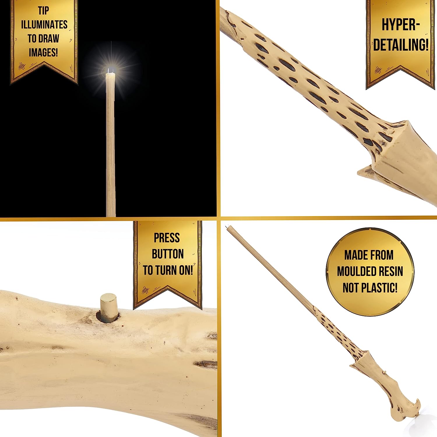 WOW! STUFF Voldermort Lumos Wand Light up 14", Harry Potter Official Wands and Wizarding World, Toys and Collectables, Role Play or Dress-up Costume Accessory for Girls and Boys, Ages 8+, Beige 14 inches Voldemort Single
