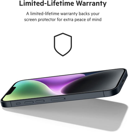 Belkin TemperedGlass iPhone 14, 13, 13 Pro Screen Protector, AntiMicrobial-Treated, Easy Bubble Free Application with Included Installation Guide Tray, 9H Hardness Tested