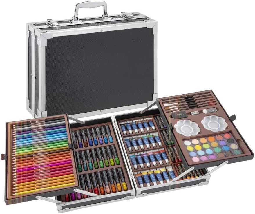 Nassau Fine Art Malkoffer | 145-teiliger Kunstzeichenkasten in Metall-Aufbewahrungsbox| Kreativitätsbox für Kinder und Erwachsene | Buntstifte, Aquarellfarben, Pastellkreiden | Hobby, Schule & Beruf