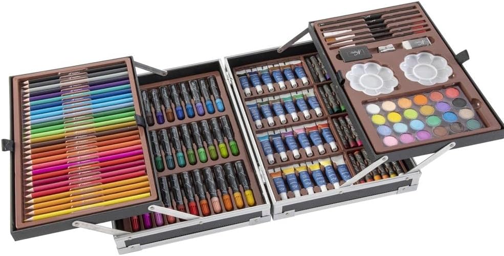 Nassau Fine Art Malkoffer | 145-teiliger Kunstzeichenkasten in Metall-Aufbewahrungsbox| Kreativitätsbox für Kinder und Erwachsene | Buntstifte, Aquarellfarben, Pastellkreiden | Hobby, Schule & Beruf