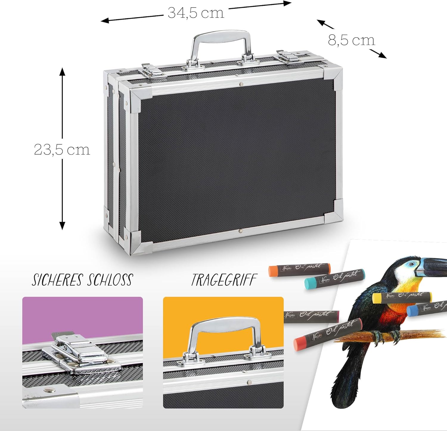 Nassau Fine Art Malkoffer | 145-teiliger Kunstzeichenkasten in Metall-Aufbewahrungsbox| Kreativitätsbox für Kinder und Erwachsene | Buntstifte, Aquarellfarben, Pastellkreiden | Hobby, Schule & Beruf