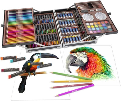 Nassau Fine Art Malkoffer | 145-teiliger Kunstzeichenkasten in Metall-Aufbewahrungsbox| Kreativitätsbox für Kinder und Erwachsene | Buntstifte, Aquarellfarben, Pastellkreiden | Hobby, Schule & Beruf