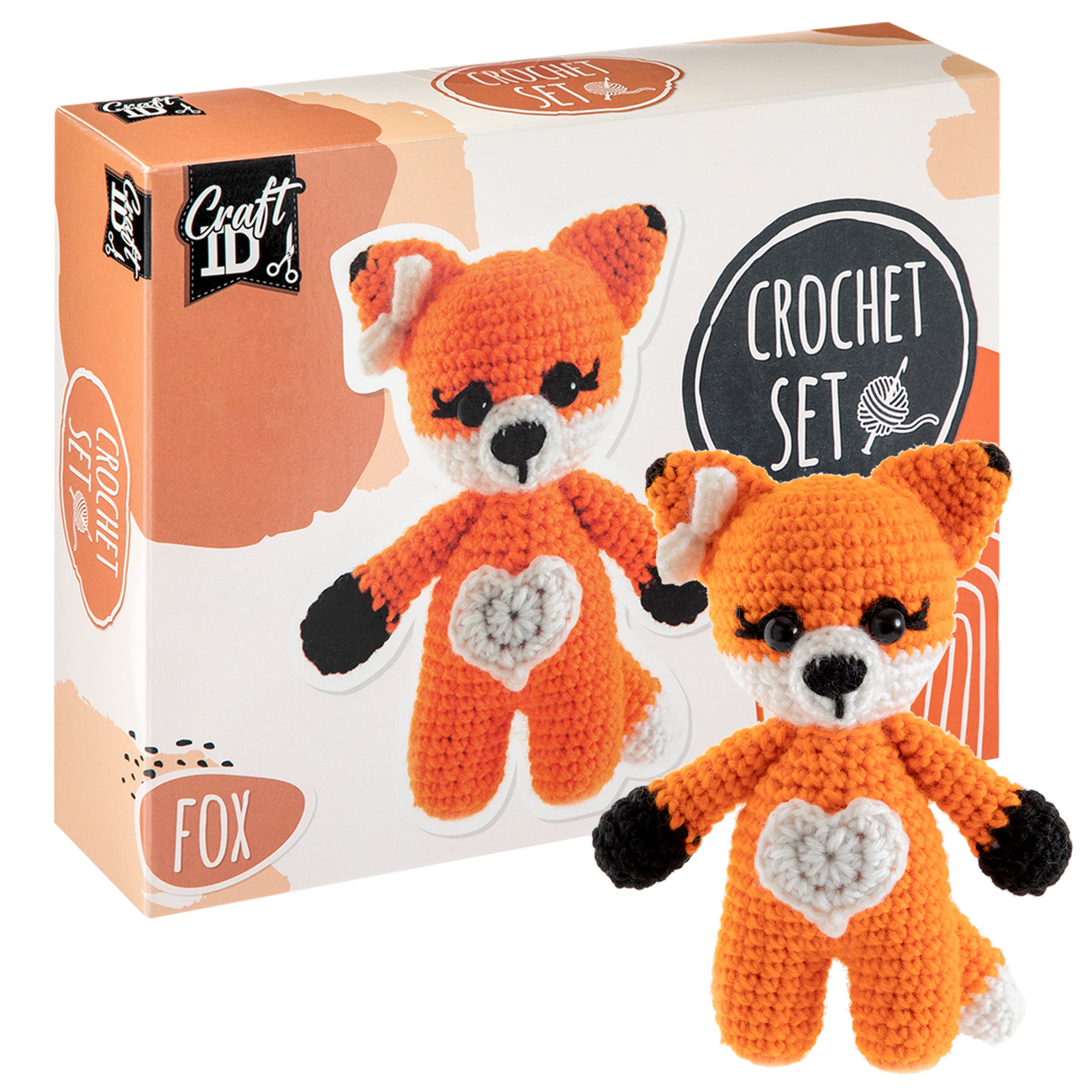 Craft Sensations Crochet Sets for Beginners | Amigurumi Set | Fox | Starter Crochet Pack | Children and Adults | Crochet Packages Cuddly Toys | Crochet Set Animals
