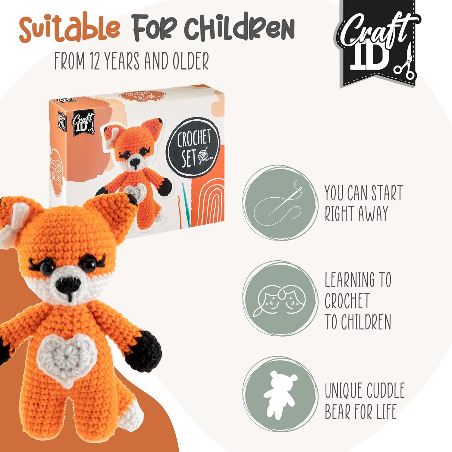 Craft Sensations Crochet Sets for Beginners | Amigurumi Set | Fox | Starter Crochet Pack | Children and Adults | Crochet Packages Cuddly Toys | Crochet Set Animals