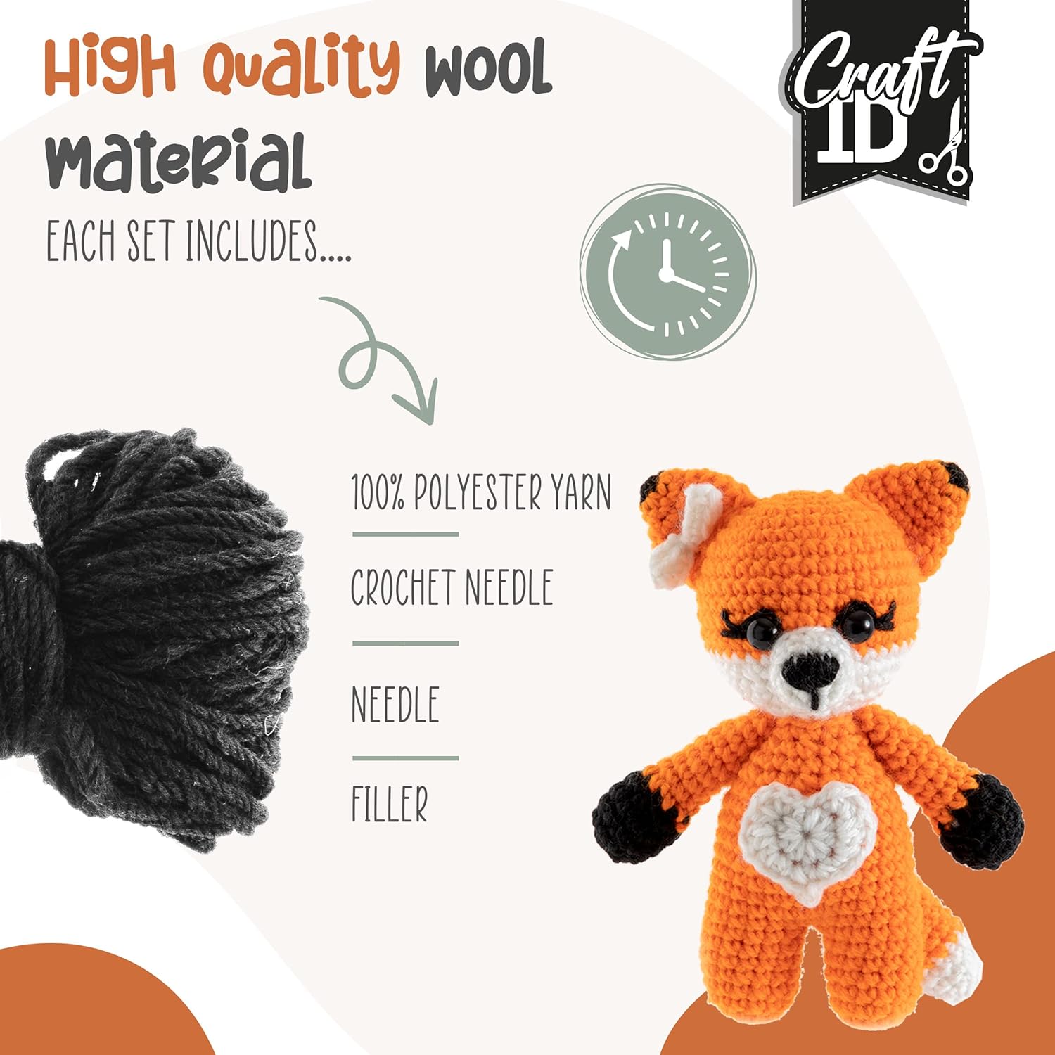 Craft Sensations Crochet Sets for Beginners | Amigurumi Set | Fox | Starter Crochet Pack | Children and Adults | Crochet Packages Cuddly Toys | Crochet Set Animals