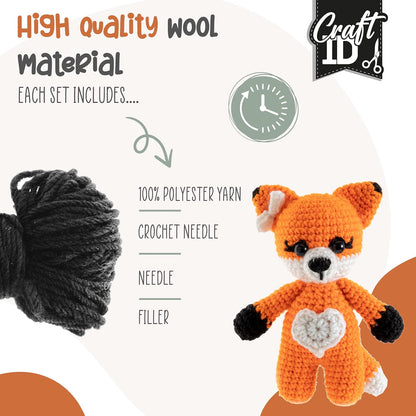 Craft Sensations Crochet Sets for Beginners | Amigurumi Set | Fox | Starter Crochet Pack | Children and Adults | Crochet Packages Cuddly Toys | Crochet Set Animals