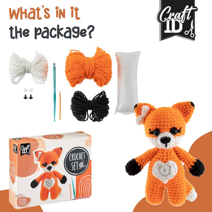 Craft Sensations Crochet Sets for Beginners | Amigurumi Set | Fox | Starter Crochet Pack | Children and Adults | Crochet Packages Cuddly Toys | Crochet Set Animals