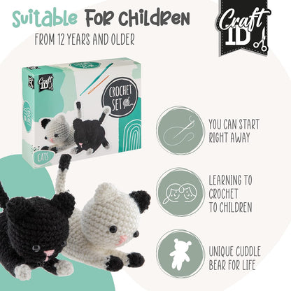 Craft Sensations Crochet Sets for Beginners | Amigurumi Set | Kittens | Starter Crochet Pack | Crochet Hook Set Children and Adults | Crochet Packages Cuddly Toys | Crochet Set Animals