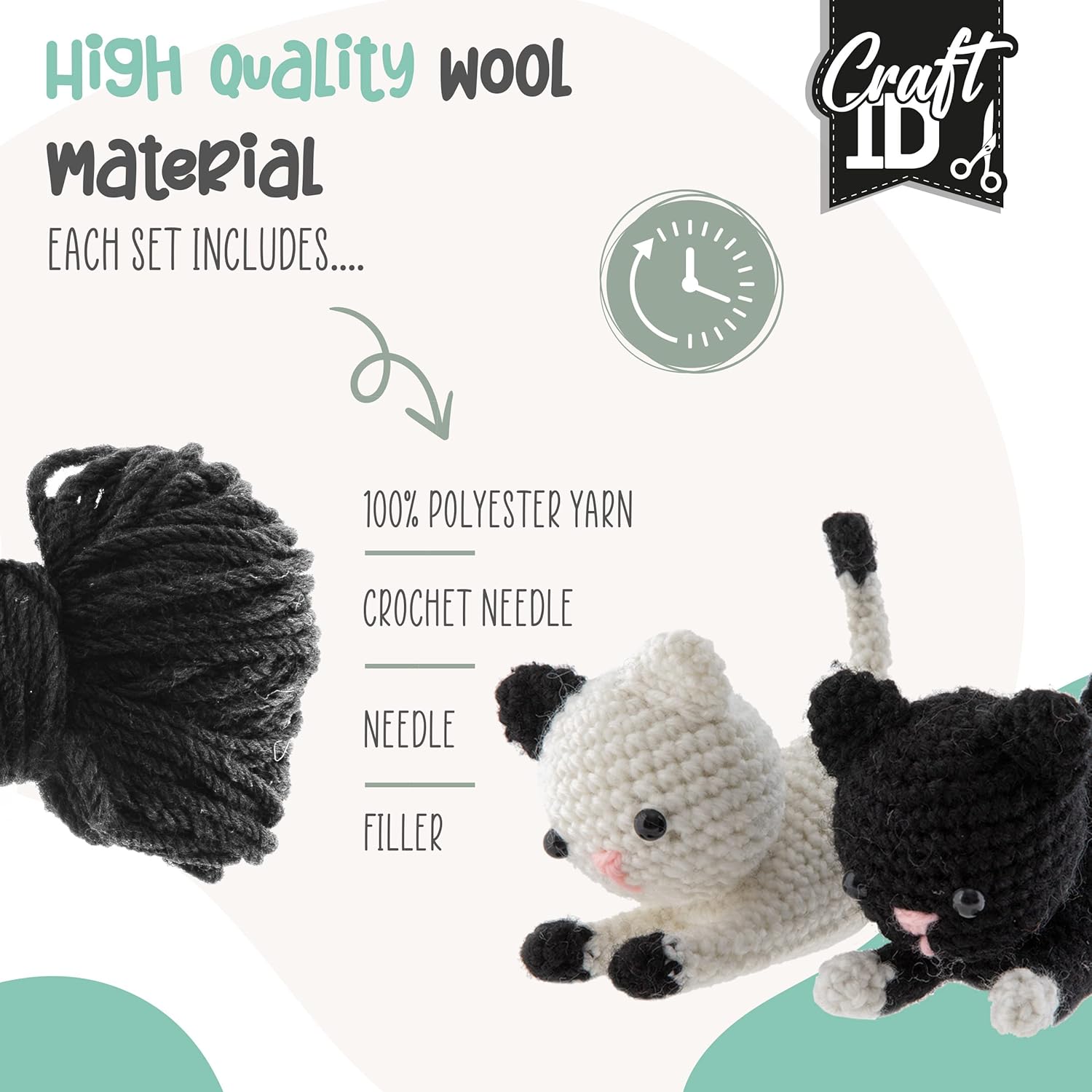 Craft Sensations Crochet Sets for Beginners | Amigurumi Set | Kittens | Starter Crochet Pack | Crochet Hook Set Children and Adults | Crochet Packages Cuddly Toys | Crochet Set Animals