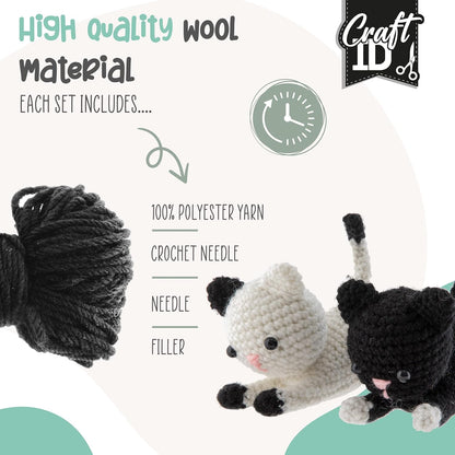 Craft Sensations Crochet Sets for Beginners | Amigurumi Set | Kittens | Starter Crochet Pack | Crochet Hook Set Children and Adults | Crochet Packages Cuddly Toys | Crochet Set Animals