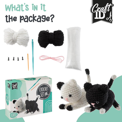 Craft Sensations Crochet Sets for Beginners | Amigurumi Set | Kittens | Starter Crochet Pack | Crochet Hook Set Children and Adults | Crochet Packages Cuddly Toys | Crochet Set Animals