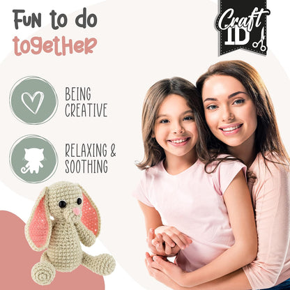 Craft ID Crochet Sets for Beginners | Amigurumi Set | Rabbit | Starter Crochet Pack | Crochet Hook Set Children and Adults | Crochet Packages Cuddly Toys | Crochet Set Animals