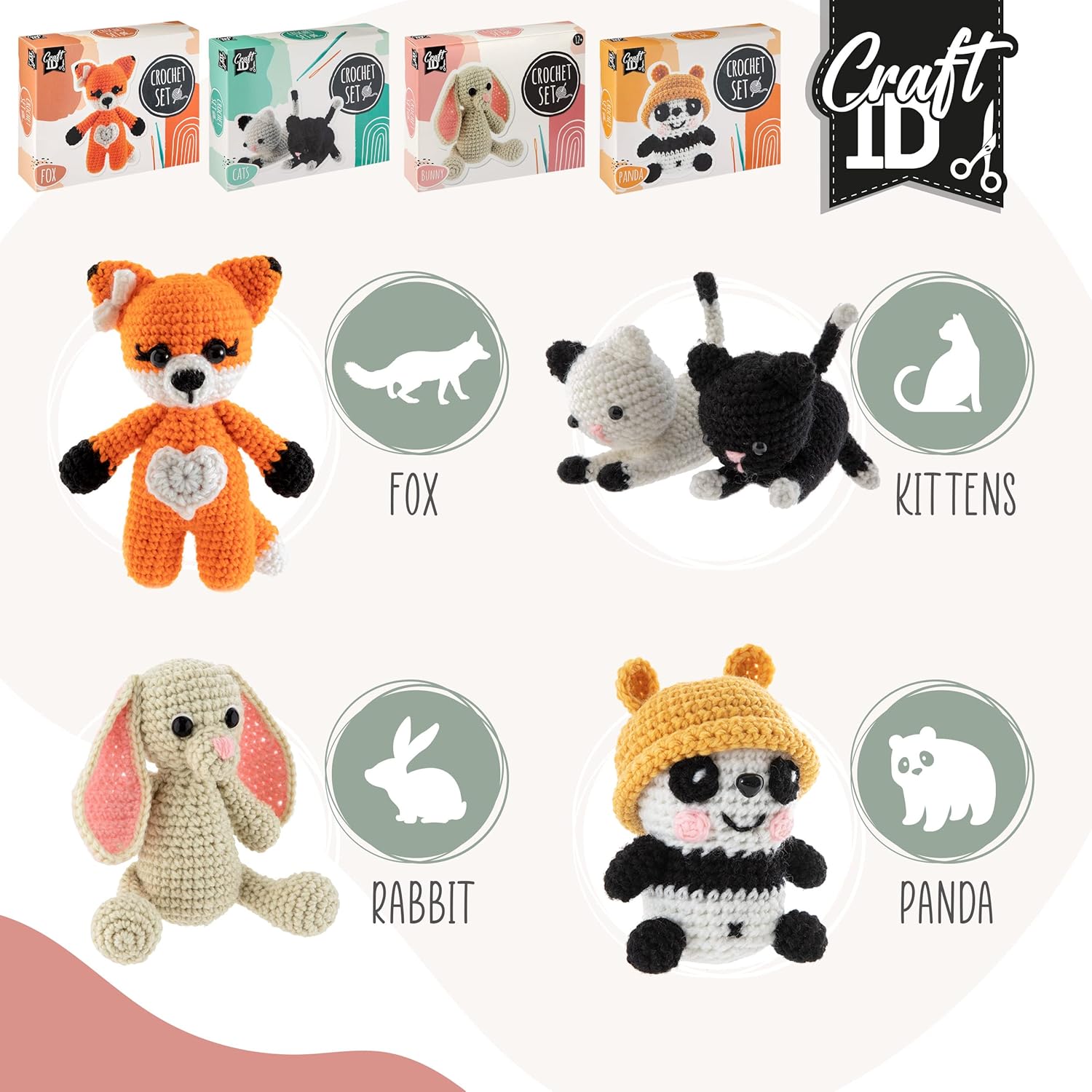 Craft ID Crochet Sets for Beginners | Amigurumi Set | Rabbit | Starter Crochet Pack | Crochet Hook Set Children and Adults | Crochet Packages Cuddly Toys | Crochet Set Animals