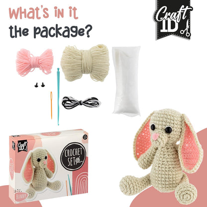 Craft ID Crochet Sets for Beginners | Amigurumi Set | Rabbit | Starter Crochet Pack | Crochet Hook Set Children and Adults | Crochet Packages Cuddly Toys | Crochet Set Animals