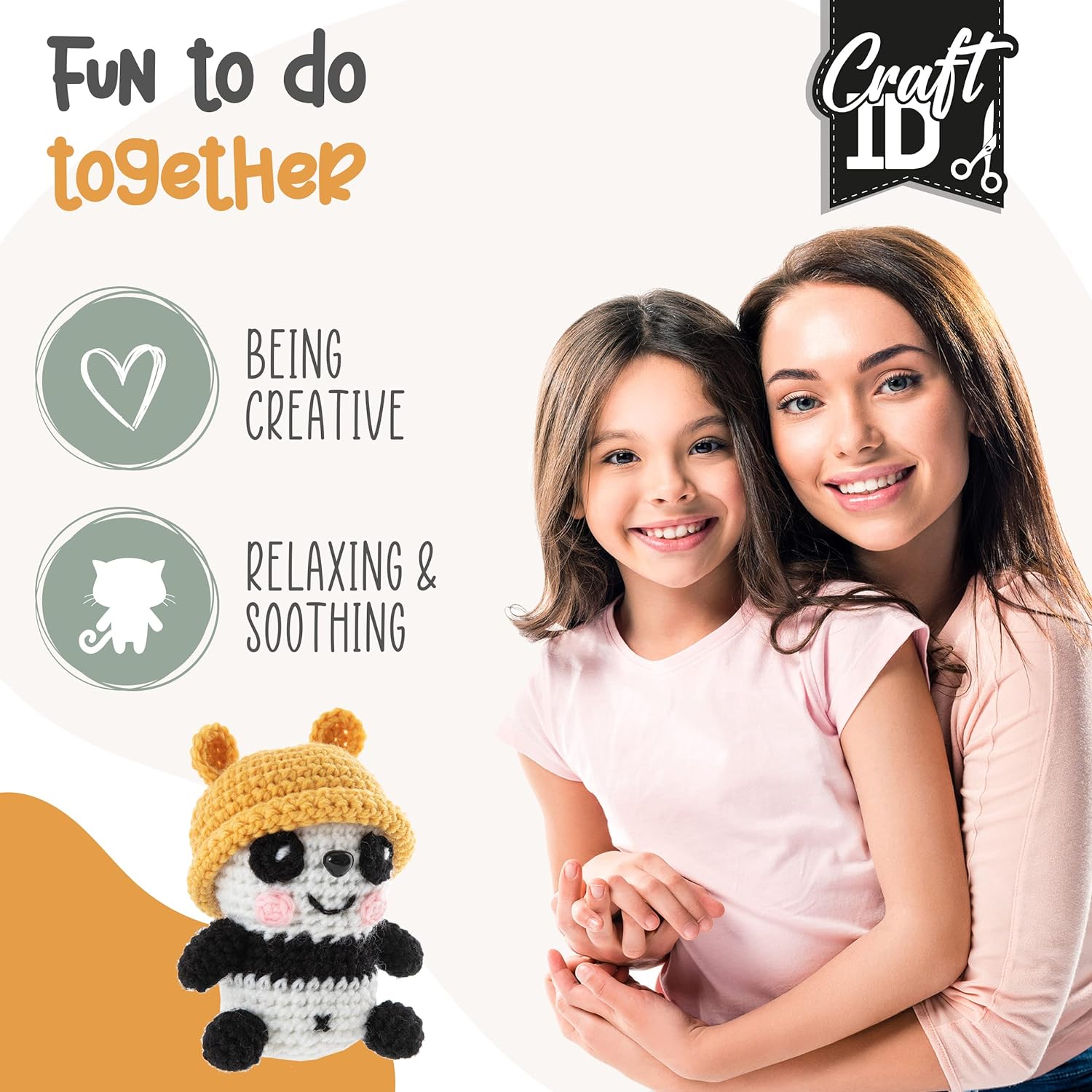 Craft ID Crochet Sets for Beginners | Amigurumi Set | Panda | Starter Crochet Pack | Crochet Hook Set Children and Adults | Crochet Packages Cuddly Toys | Crochet Set Animals