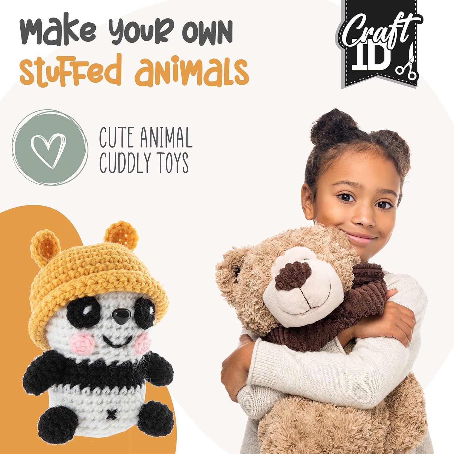 Craft ID Crochet Sets for Beginners | Amigurumi Set | Panda | Starter Crochet Pack | Crochet Hook Set Children and Adults | Crochet Packages Cuddly Toys | Crochet Set Animals