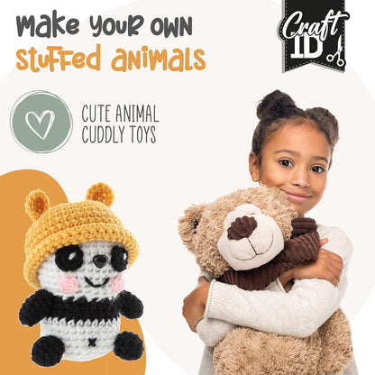 Craft ID Crochet Sets for Beginners | Amigurumi Set | Panda | Starter Crochet Pack | Crochet Hook Set Children and Adults | Crochet Packages Cuddly Toys | Crochet Set Animals