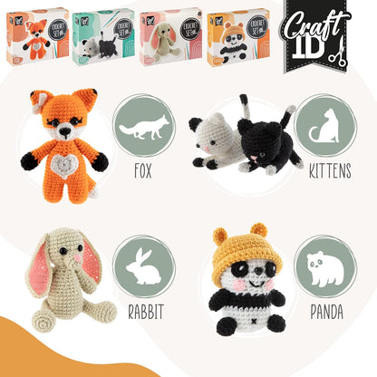Craft ID Crochet Sets for Beginners | Amigurumi Set | Panda | Starter Crochet Pack | Crochet Hook Set Children and Adults | Crochet Packages Cuddly Toys | Crochet Set Animals