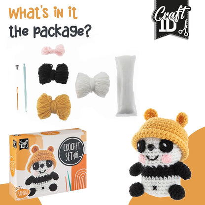Craft ID Crochet Sets for Beginners | Amigurumi Set | Panda | Starter Crochet Pack | Crochet Hook Set Children and Adults | Crochet Packages Cuddly Toys | Crochet Set Animals