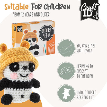 Craft ID Crochet Sets for Beginners | Amigurumi Set | Panda | Starter Crochet Pack | Crochet Hook Set Children and Adults | Crochet Packages Cuddly Toys | Crochet Set Animals
